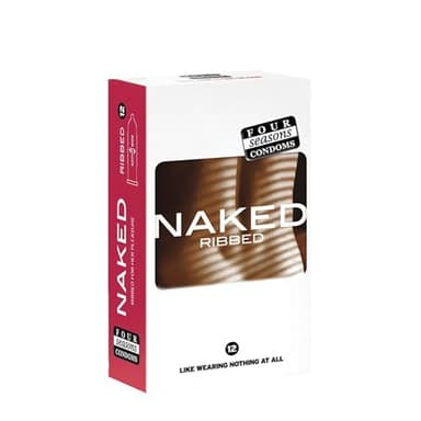 Four Seasons Naked Ribbed Condoms, 12 Count (Pack of 12) – Ultra-Thin, Textured for Enhanced Pleasure, Lubricated, 52mm Nominal Width, Premium Latex