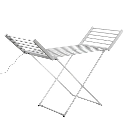 Devanti Heated Towel Rail, Aluminium Electric Towels Rack Warmer Clothes Rails Airer Drying Racks Bathroom Holder Wall Mounted Free Standing Clothe Heater Dryer, 220W 3 Min 40-50°C 18 Rods Silver