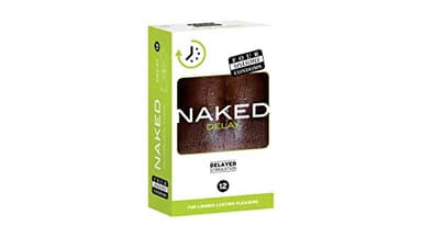 Four Seasons Naked Delay Condoms 12 Pack – Ultra-Thin Latex, Extended Pleasure, Lubricated for Comfort, 54 mm Width