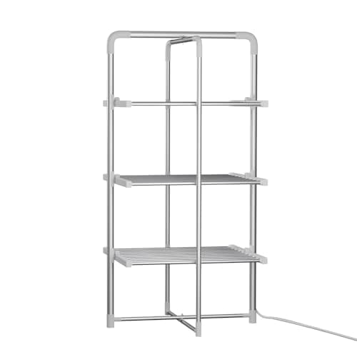 Devanti Heated Towel Rail, Aluminum Electric Towels Rack Warmer Clothes Rails Airer Drying Racks Bathroom Holder Foldable Free Standing Clothe Heater Dryer, 300W 3 Min Warm 40-55°C 30 Rods Silver