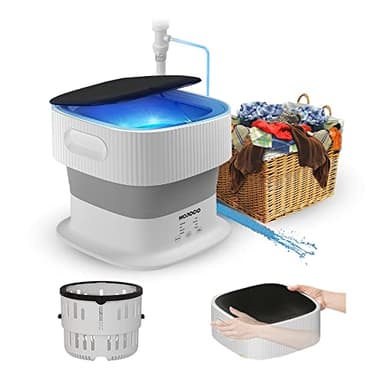 MOJOCO Foldable Washing Machine - Portable, Top Load, White, 2.4 Gallons, Energy Efficient, Ideal for Small Spaces, RV, Travel