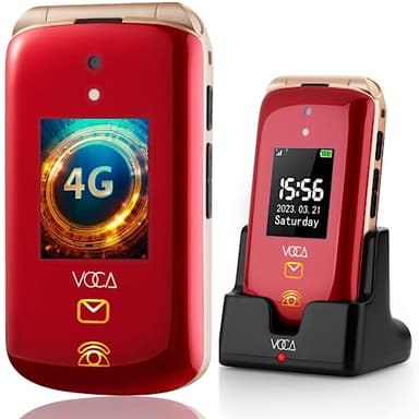 VOCA Big Button Flip Phone for Elderly | Dual Screen | Unlocked 4G LTE | Loud Volume | SOS Button | Hearing Aid Compatibility | Charging Dock | Predictive Text | V543