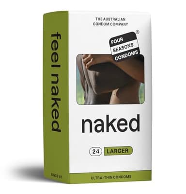 Four Seasons Naked Larger Fit Condoms (Pack of 24) – Ultra-Thin, 60mm Nominal Width, Lubricated, Natural Feel, Premium Latex