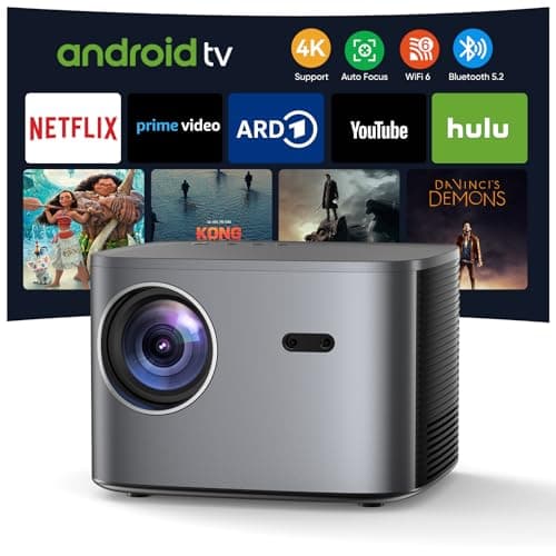 Projector【Netflix & Autofocus】 Auto Keystone WiFi 6 Bluetooth 4K Supported, 25000 Lumen Full HD 1080P Projector 4K with 50% Zoom, Built-in App for Phone/PS5/HDMI/USB