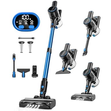 Cordless Vacuum Cleaner, 33Kpa 8-in-1 Stick Vacuum with LED Display & 3 Modes Suction, Detachable Battery, Lightweight Vacuum Cleaner for Home Hardwood Floors Carpets and Pet Hair (Blue)