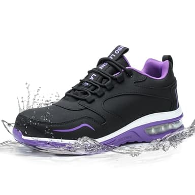 LANSNBO Waterproof Steel Toe Shoes for Women Non Slip Puncture Proof Safety Work Sneakers Comfortable Lightweight Fashion Footwear for Industrial Construction and Food Service, Black,purple, 8.5