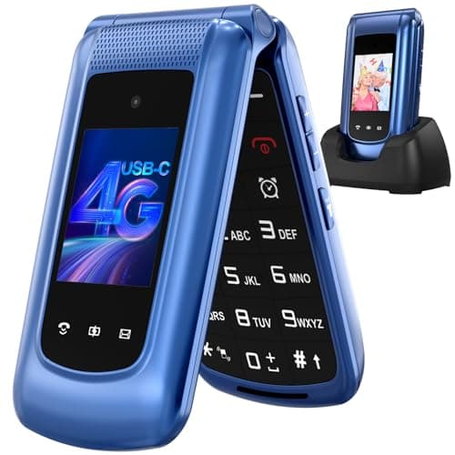 4G Folding Mobile Phone for Seniors with Large Buttons, Dual SIM Flip Mobile Phone with Charging Station, SOS Emergency Call Function, Speed Dial, Torch, FM Radio, 2.4 + 1.77 Inch Dual Colour Display,