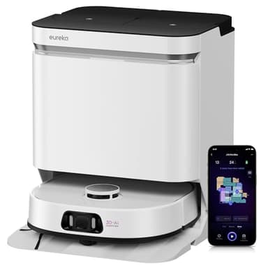 Eureka J15 Pro Ultra Robot Vacuum Cleaner and Mop, 16,200 Pa Suction, Flex-Arm Design Mop, Hot Water Mop Washing & Hot Air Drying, Active Hair Cutting Design, AI Obstacle Avoidance, White