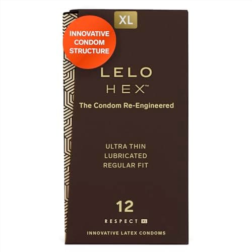 LELO HEX Respect XL, Extra Large Condoms with Increased Strength, Lubricated XL Condoms Large for Men, 2.28-Inch/58mm Diameter (12 Pack)