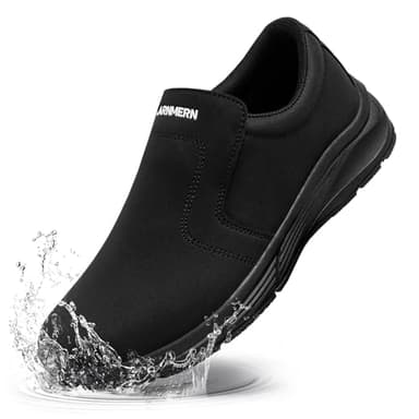 LARNMERN Women Non Slip Work Shoes Kitchen Chef Waterproof Slip Resistant Shoe Walking Food Service Restaurant Slip on Casual Fashion Working Footwear Comfortable Lightweight, Black, 8 Wide