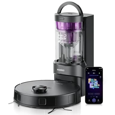 EUREKA E20 Plus Robot Vacuum and Mop, Bagless Self-Emptying Station, Upgraded 8000pa Suction, Anti Hair-Tangling Brush, AI 3D Obstacle Avoidance, LiDAR Navigation, Auto Lifting Mop, App Control, Black