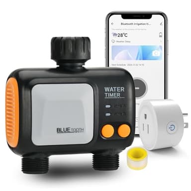Johgee Smart WiFi Water Timer for Garden Hose - 2 Zone Sprinkler Timer with WiFi Hub - Hose Timers for Watering with Rain Delay - Irrigation Sprinkler Controller for Garden Lawns - Works with Alexa