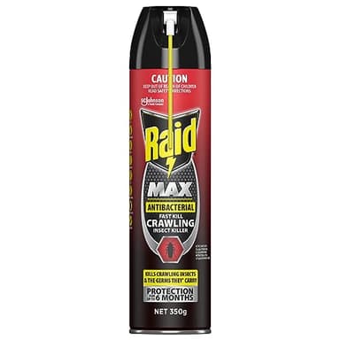 Raid Max Antibacterial Fast Kill Crawling Insect Killer, Insect Spray for Cockroaches, Fleas, Spiders, and More, 350g, 1 Count