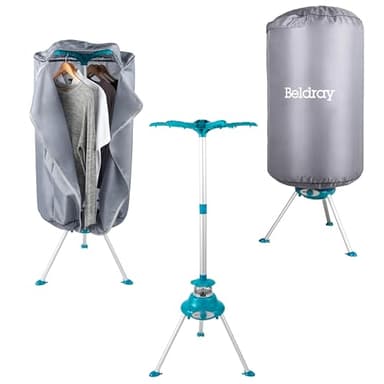 Beldray Heated Clothes Airer Pod - Hot Air Indoor Clothes Dryer with Cover, Quick Drying Time, Holds Up to 10kg, 6 Drying Arms for Hangers, 6 Heat Settings, Reduce Creases 900/1000W, LA041258
