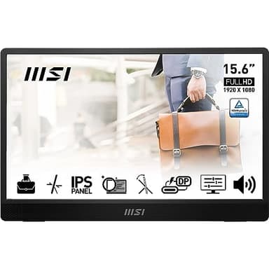 MSI PRO MP161 E2 15.6" Eye Care (PC,Laptop,Mobile) UltraSlim Ergonomic Business Portable Monitor, FHD 1920x1080, IPS, 60Hz, Ergo Kickstand, HDMI&2xUSB-C Port, Built-in Speakers, Black, 3 Year Warranty
