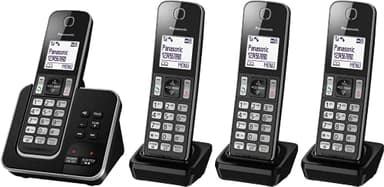 Panasonic DECT Digital Cordless Phone with Answering Machine and 4 Handset (KX-TGD324ALB), Black