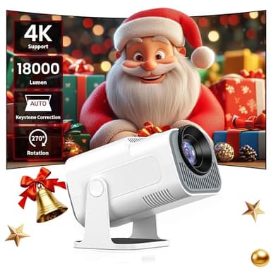 Mini Projector - Portable Projector 4K Full HD with Android 11, WiFi 6 BT 5.0, Smart Projector 180° Rotatable Outdoor/Home Movie Projector for Phone/Laptop/TV【Auto Keystone】