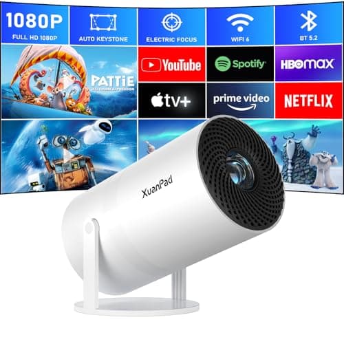 [Netflix Official & Electric Focus] XuanPad Mini Projector Full HD 1080P, Portable Projector with WiFi and Bluetooth, 210° Rotatable Stand, Auto Keystone, Dust Removal and Heat Dissipation Design