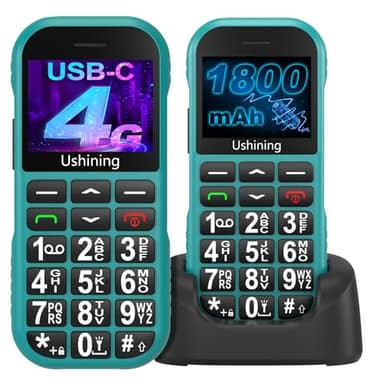 USHINING 4G Senior Mobile Phone Without Contract, Mobile Phone Simple Large Buttons Mobile Phone for Seniors with SOS Emergency Call Button Charging Station USB-C Torch Speed Dial Alarm Clock Long