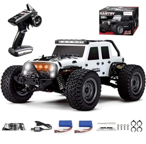 ShaBee 38+ Km/h High Speed, 1:16 Scale Remote Control Car, 4WD All Terrain Monster Truck 2.4 GHz Radio Controlled Off Road 4x4 RC Car for Boys and Adults, RC Cars, Trucks with 2 Rechargeable Battery
