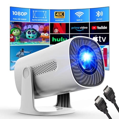 Mini Projector with WiFi and Bluetooth, 1080P Native 4K Support Projector Netflix, Prime Video, YouTube, Auto Keystone & Focus, Stereo Speaker, Zoom, Portable Outdoor Home Movie Projector, White