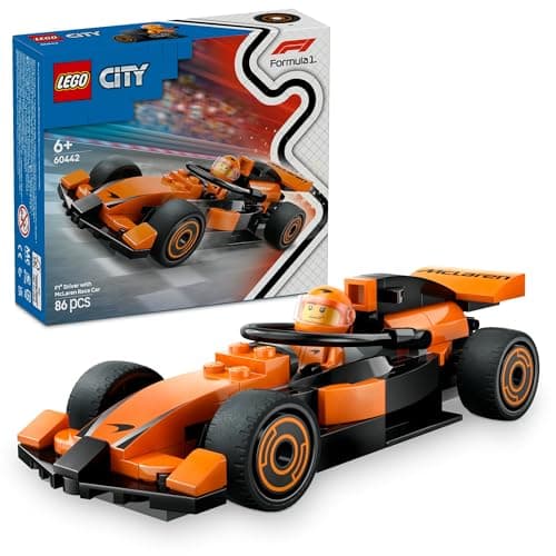 LEGO City F1 Driver with McLaren Race Car Toy for 6+ Year Old Boys & Girls, Formula 1 Vehicle Building Set with a Minifigure, Kids Construction Toy or Desk Toy 60442