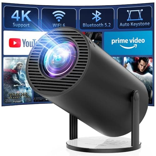 CLOKOWE Portable 4K Mini Projector with WiFi and Bluetooth - 【Built-in Apps & Auto Keystone】Full HD 1080P Supported, 180° Rotation Outdoor Movie Projector, Compatible with TV Stick/Smartphone/HDMI/USB