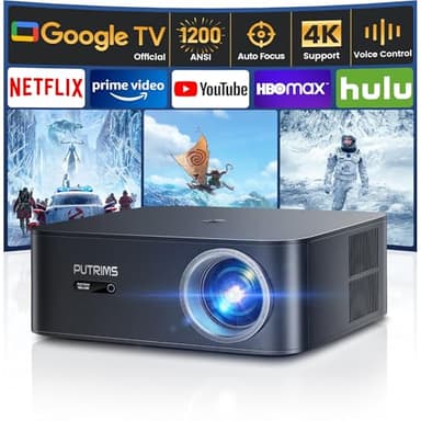 4K Projector【1200 ANSI/Netflix-Licensed Built-in Google TV/Voice Control】 Real-Time Focus & Keystone Smart Projector, Native 1080P Projector with WiFi 6 and Two-Way Bluetooth for Home Ceiling/Outdoor