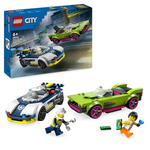 LEGO City Police Car and Muscle Car Chase Building Set, 2 Race Car Toys for 6+ Year Old Boys & Girls, Kids' Toy with Police Officer and Crook Minifigures for Creative Role Play 60415