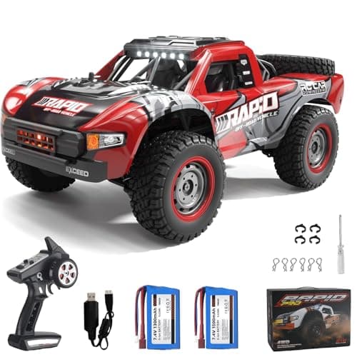 Yidedraw RC Cars 1:14 RC Truck 30 MPH 4WD Remote Control Car All Terrain Trophy Car for Adults Boys Toys Fast Red Off-Road RC Buggy Big Short Course Monster Truck with 2 Batteries (RTR)