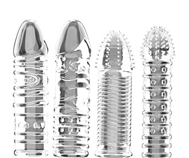 Sponver Threaded Condom Male Condom Adult Lock Crystal Sleeve 4 Designs（Pack of 4）Transparent