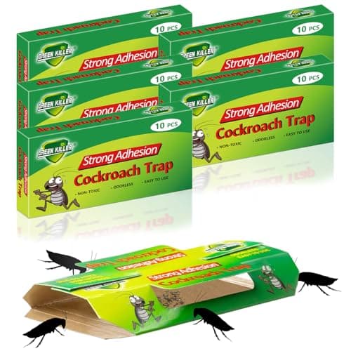 Holaluk 50 Pack Cockroach Traps, Glue Roach Traps for Indoor Home Easy to Use Non-Toxic, Bug Traps Safe for Kids and Pets… (Light Green)