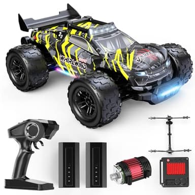 DEERC 1:14 Brushless RC Cars for Adults Fast 43 MPH, 4WD Off-Road RC Trucks with 7-Color LED Lights, Metal Shocks, All-Metal Drivetrain High Speed Remote Control Car, 2×7.4V Batteries, 3S Compatible
